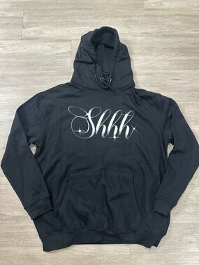 **NEW** SHHH Streetwear Black Hoodie with 'Shhh' Script Graphic Sz XL